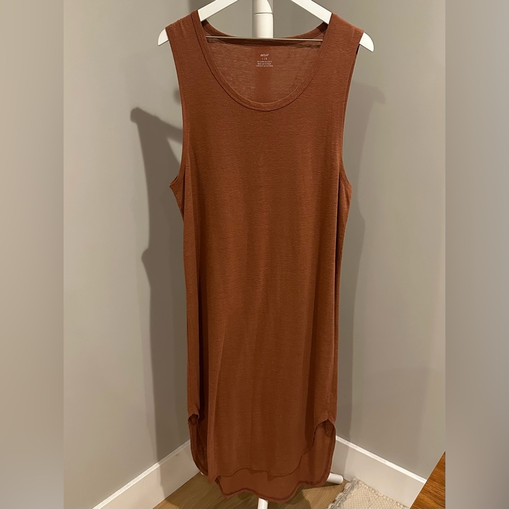 Aerie Linen Blend Easy Knit Tank Midi Dress Terracotta